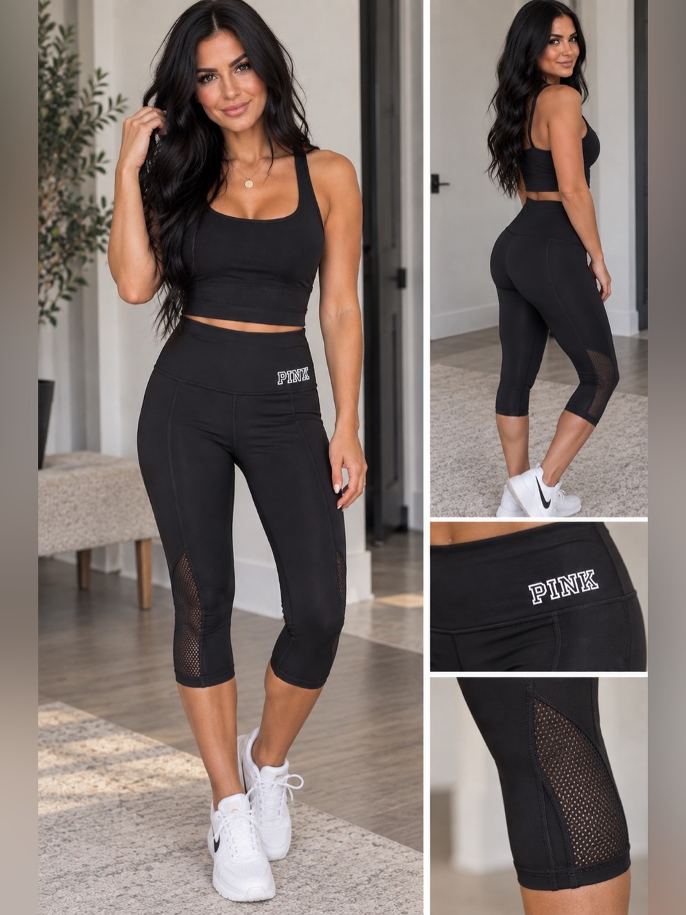 Victoria’s Secret PINK Ultimate Black Mesh Capri Leggings High Rise